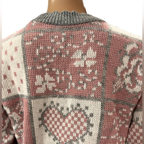 Vintage Adele Knit 80’s snow bunny pastel hearts and flowers knit sweater - Picture 4 of 8